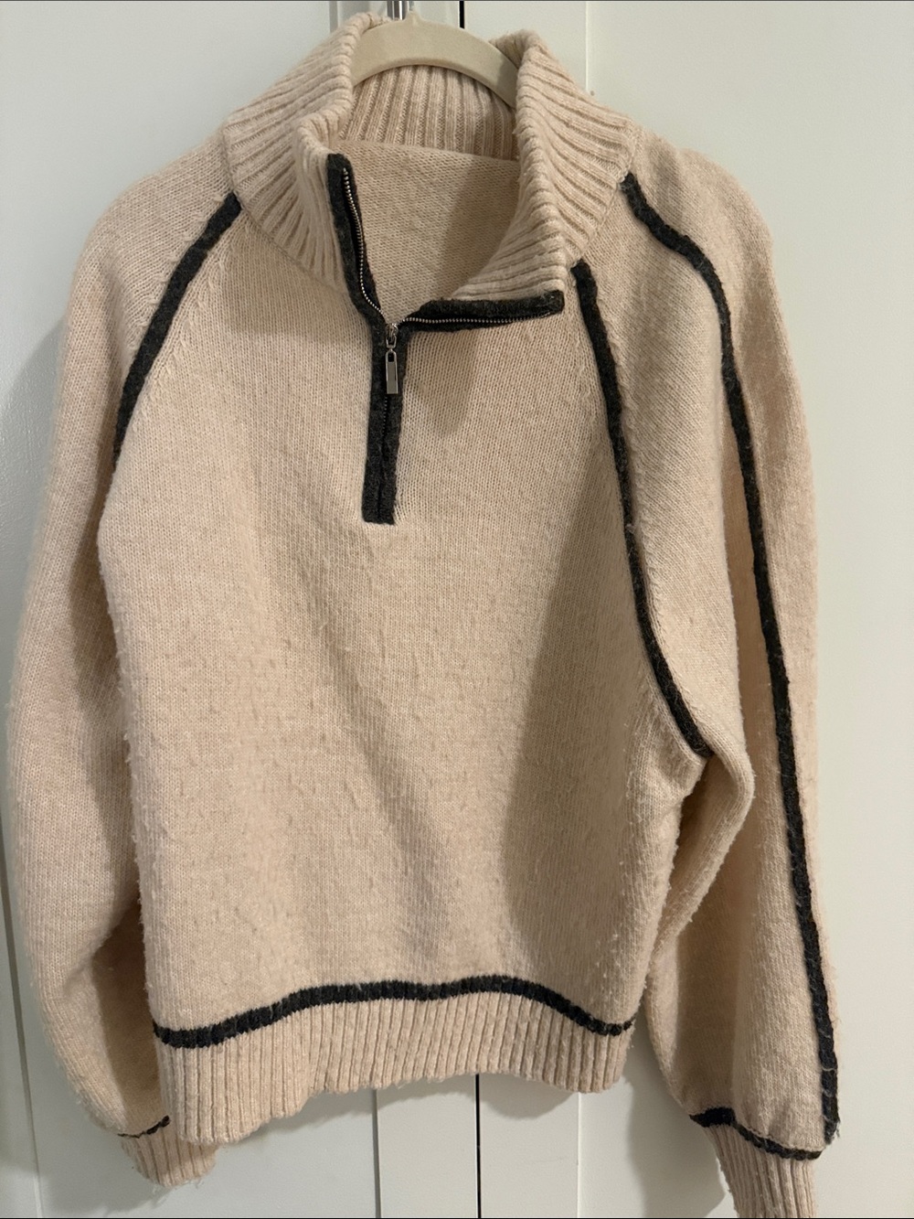 Z Supply Beige Half-Zip Sweater with Black Trim